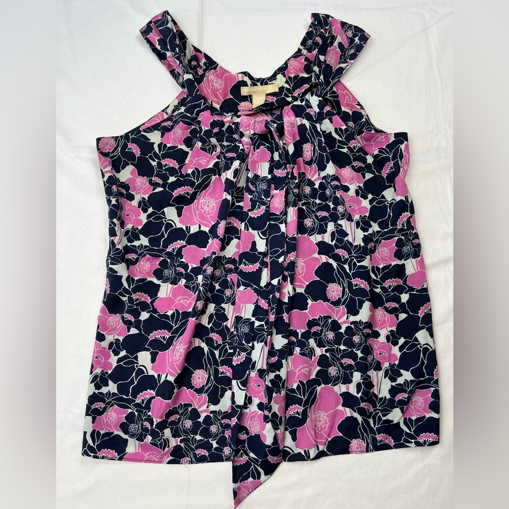 Banana Republic Floral Sleeveless Tie Neck Blouse Women’s Size Petite Large